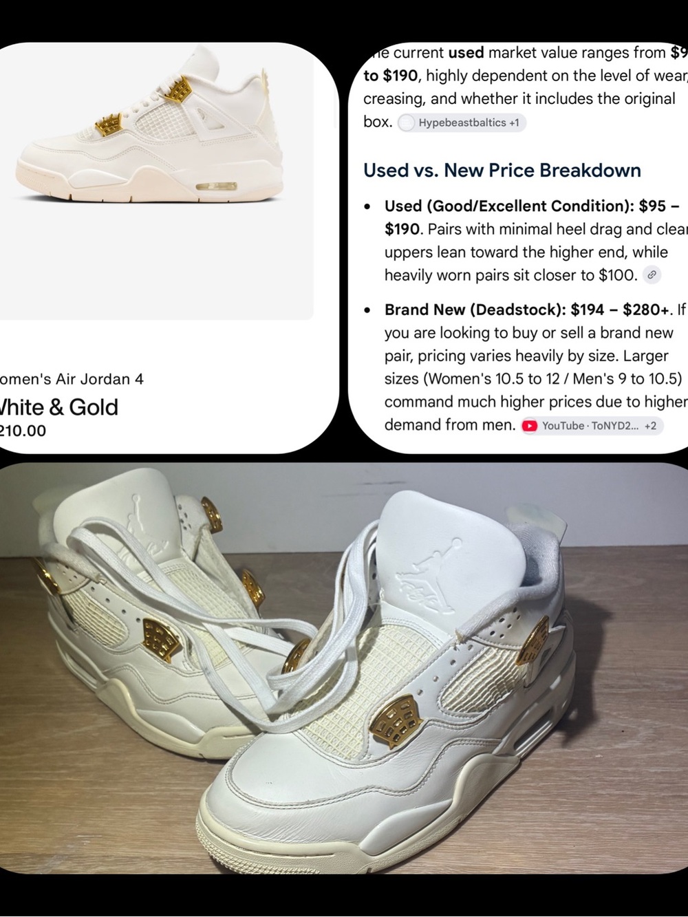 Jordan Women's White & Gold Air 4 Retro Sneakers